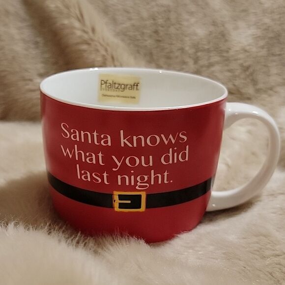 PFALTZGRAFF EVERYDAY "SANTA KNOWS WHAT YOU DID LAST NIGHT" RED COFFEE TEA MUG - Picture 3 of 5